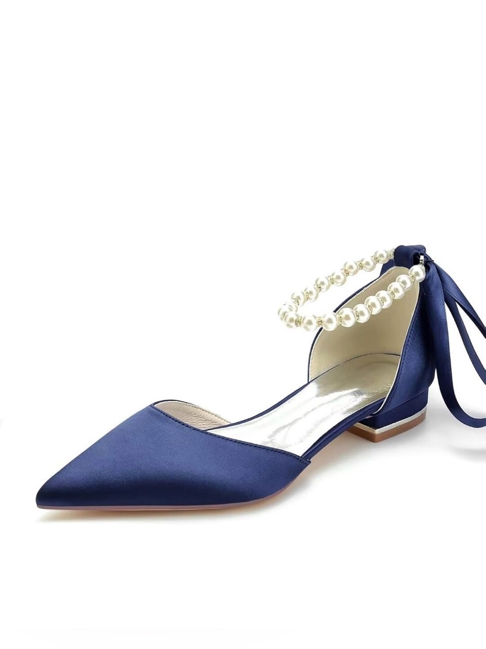 JOEupin Women Pointed Toe Pearl Satin Flats size 8